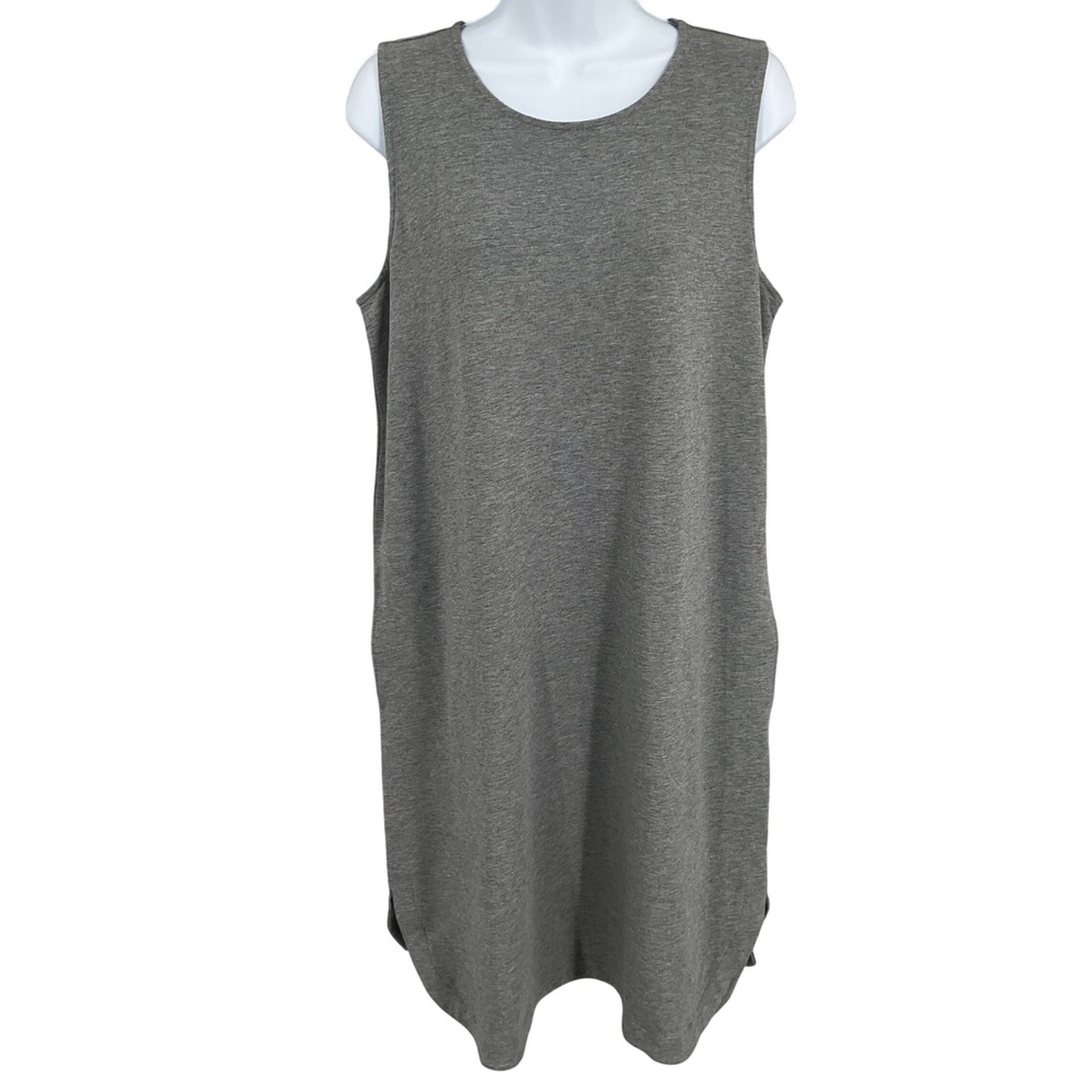 Pure Jill Shift Dress Women M Gray Pima Cotton Sleeveless Pockets Minimalist